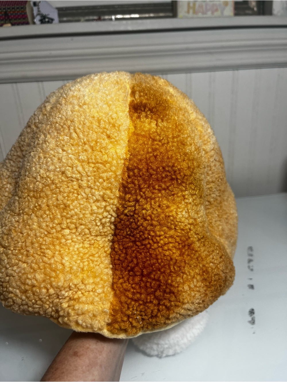 Plush Mushroom Decor Cottagecore Sherpa Corduroy Yellow Gold Toadstool Pillow - Picture 12 of 13